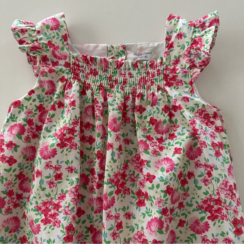 Ralph Lauren 24 Months Baby Girl Pink Floral Smocked Romper Jumpsuit Spring